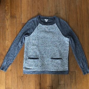 J Crew Factory Textured Tweed Front Baseball Sweater Wool Blend
